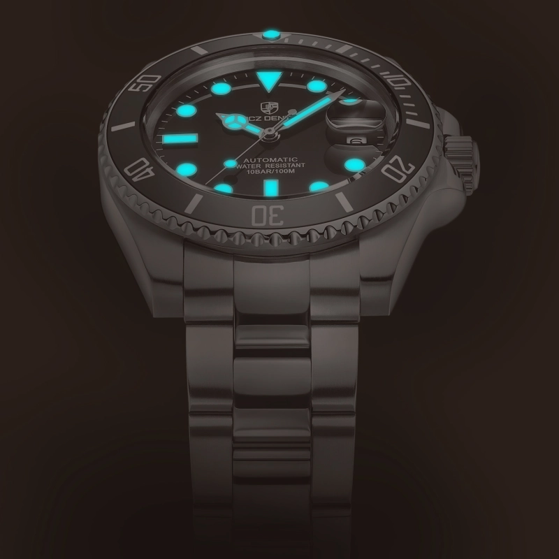 LACZ DENTON Men's Automatic Watch Full Stainless Steel 100M Waterproof 40mm Sub Homage Wrist Watches for Man Sapphire Dial Glass