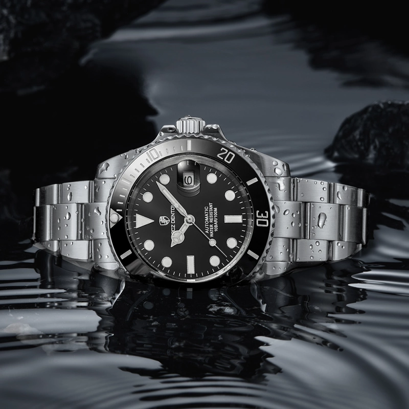 LACZ DENTON Men's Automatic Watch Full Stainless Steel 100M Waterproof 40mm Sub Homage Wrist Watches for Man Sapphire Dial Glass