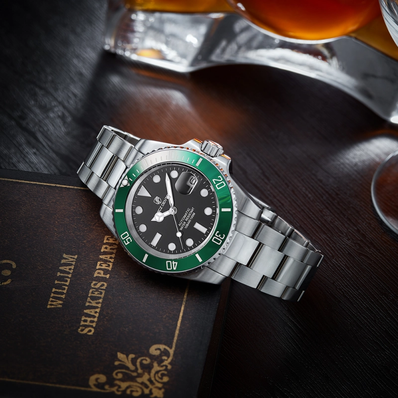 LACZ DENTON Men's Automatic Watch Full Stainless Steel 100M Waterproof 40mm Sub Homage Wrist Watches for Man Sapphire Dial Glass