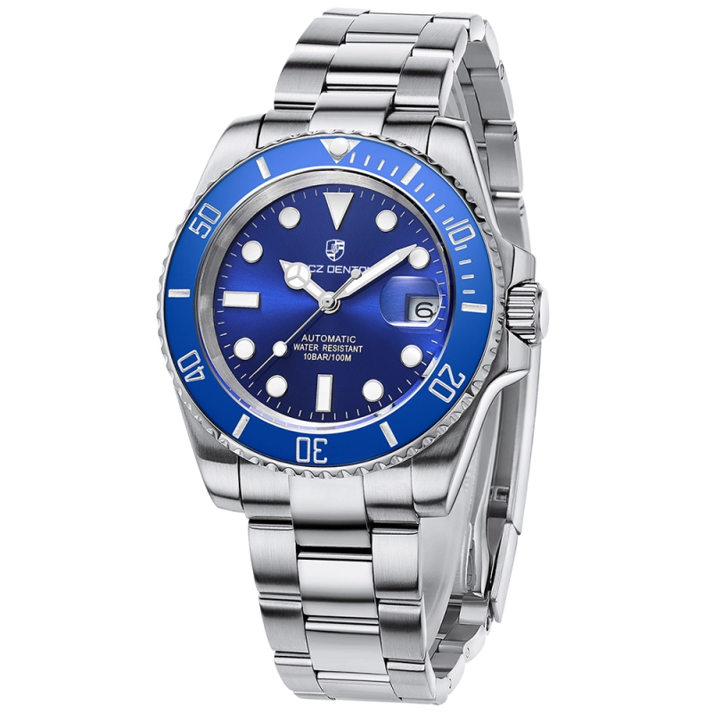 LACZ DENTON Men's Automatic Watch Full Stainless Steel 100M Waterproof 40mm Sub Homage Wrist Watches for Man Sapphire Dial Glass
