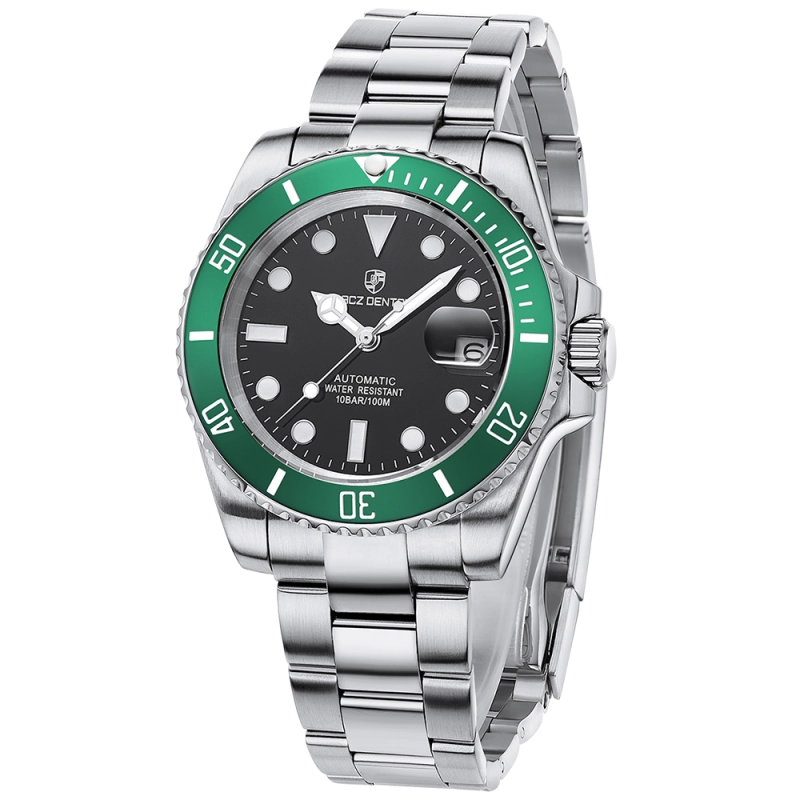 LACZ DENTON Men's Automatic Watch Full Stainless Steel 100M Waterproof 40mm Sub Homage Wrist Watches for Man Sapphire Dial Glass