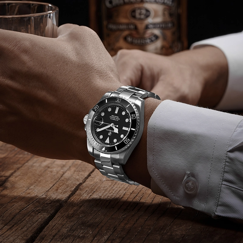 LACZ DENTON Men's Automatic Watch Full Stainless Steel 100M Waterproof 40mm Sub Homage Wrist Watches for Man Sapphire Dial Glass
