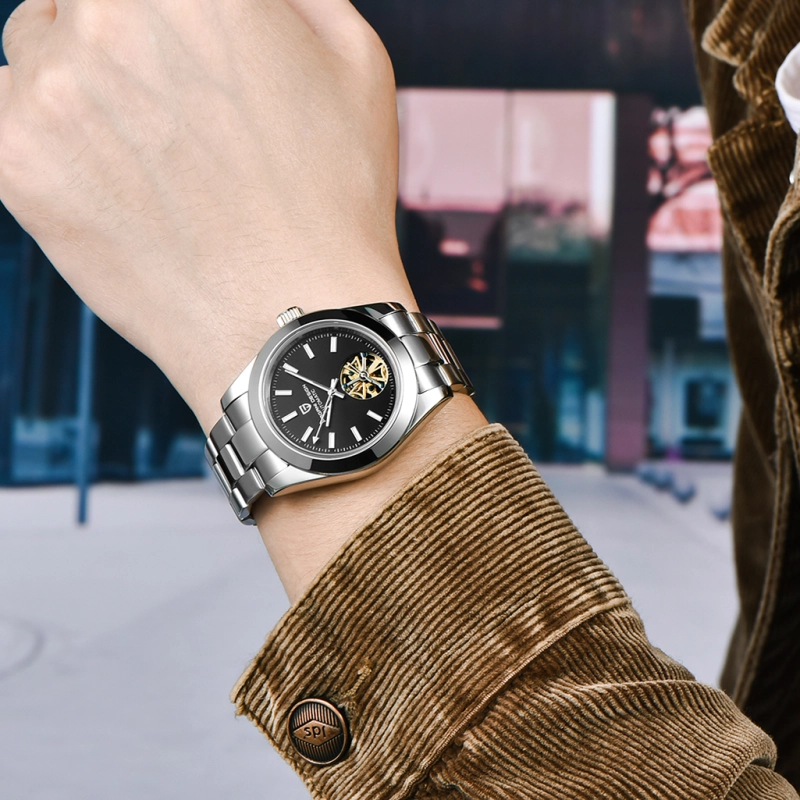 PAGANI DESIGN Black Men's Automatic Watches Casual Tourbilion Stainless Steel Wrist Watch for Men Sapphire Glass 100M Waterproof