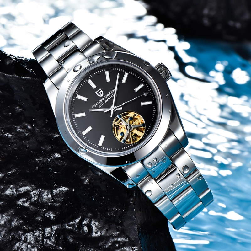 PAGANI DESIGN Black Men's Automatic Watches Casual Tourbilion Stainless Steel Wrist Watch for Men Sapphire Glass 100M Waterproof