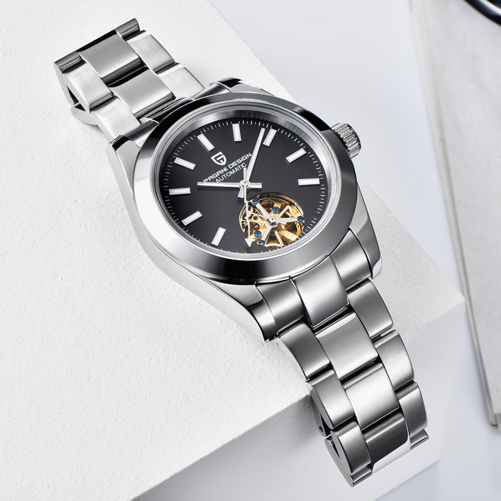 PAGANI DESIGN Black Men's Automatic Watches Casual Tourbilion Stainless Steel Wrist Watch for Men Sapphire Glass 100M Waterproof