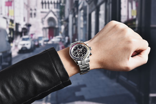 PAGANI DESIGN Men's Quartz Watches Seiko VK65 Movement Chronograph Wrist Watch with Rainbow Bezel 100M Water Resistant Auto Date