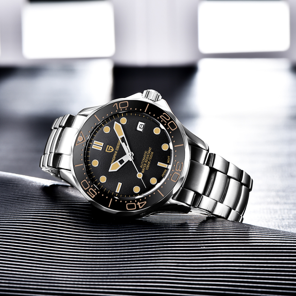 PAGANI DESIGN Men's Automatic Watches with Rubber Strap 007 Seamaster Homage Seiko NH35A Movement Waterproof Wrist Watch for Men 1667