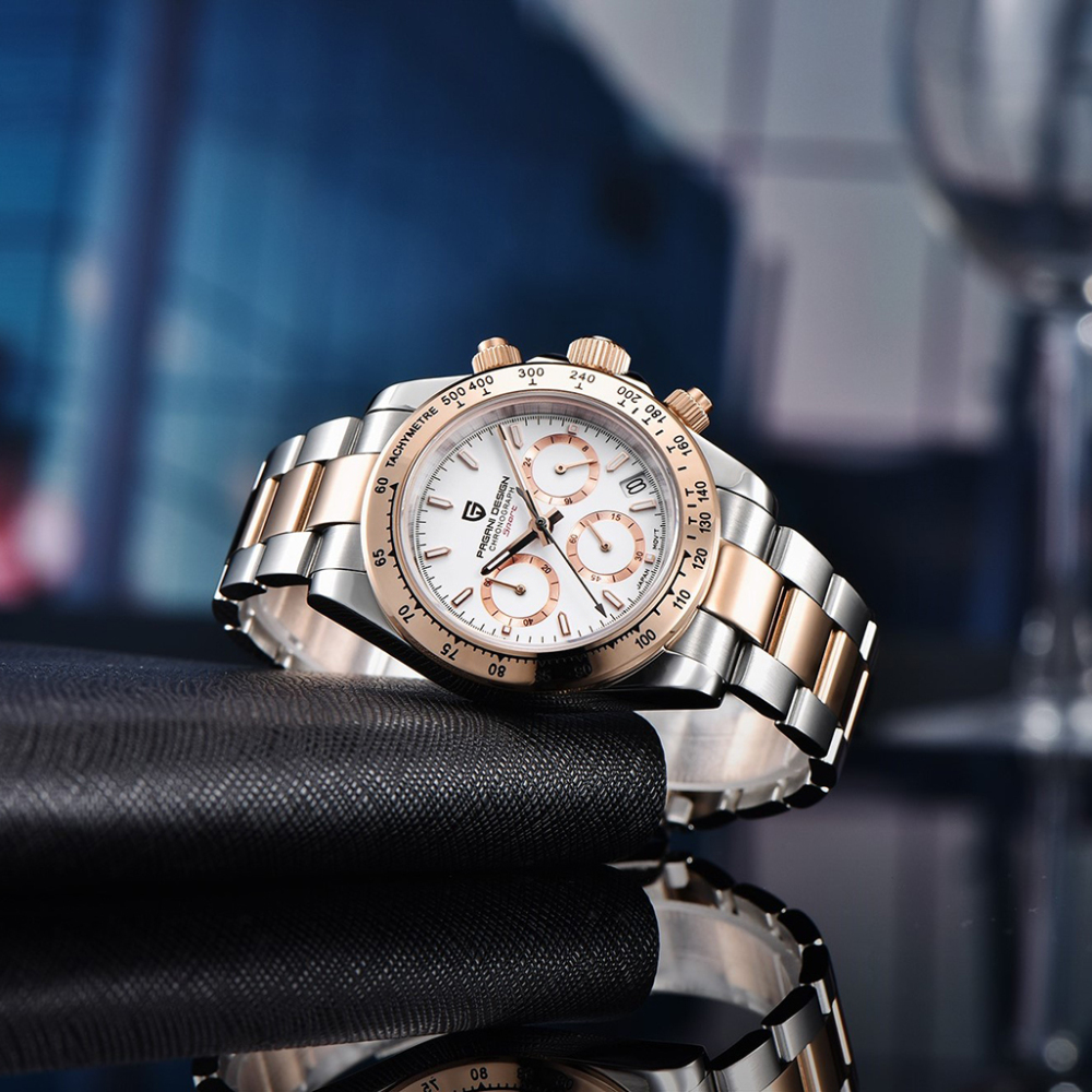 PAGANI DESIGN PD-1644 New Men's Quartz Watches Chronograph Sports Wrist Watch with VK63 Movement Sapphire Ceramic Bezel Waterproof Stainless Steel Strap