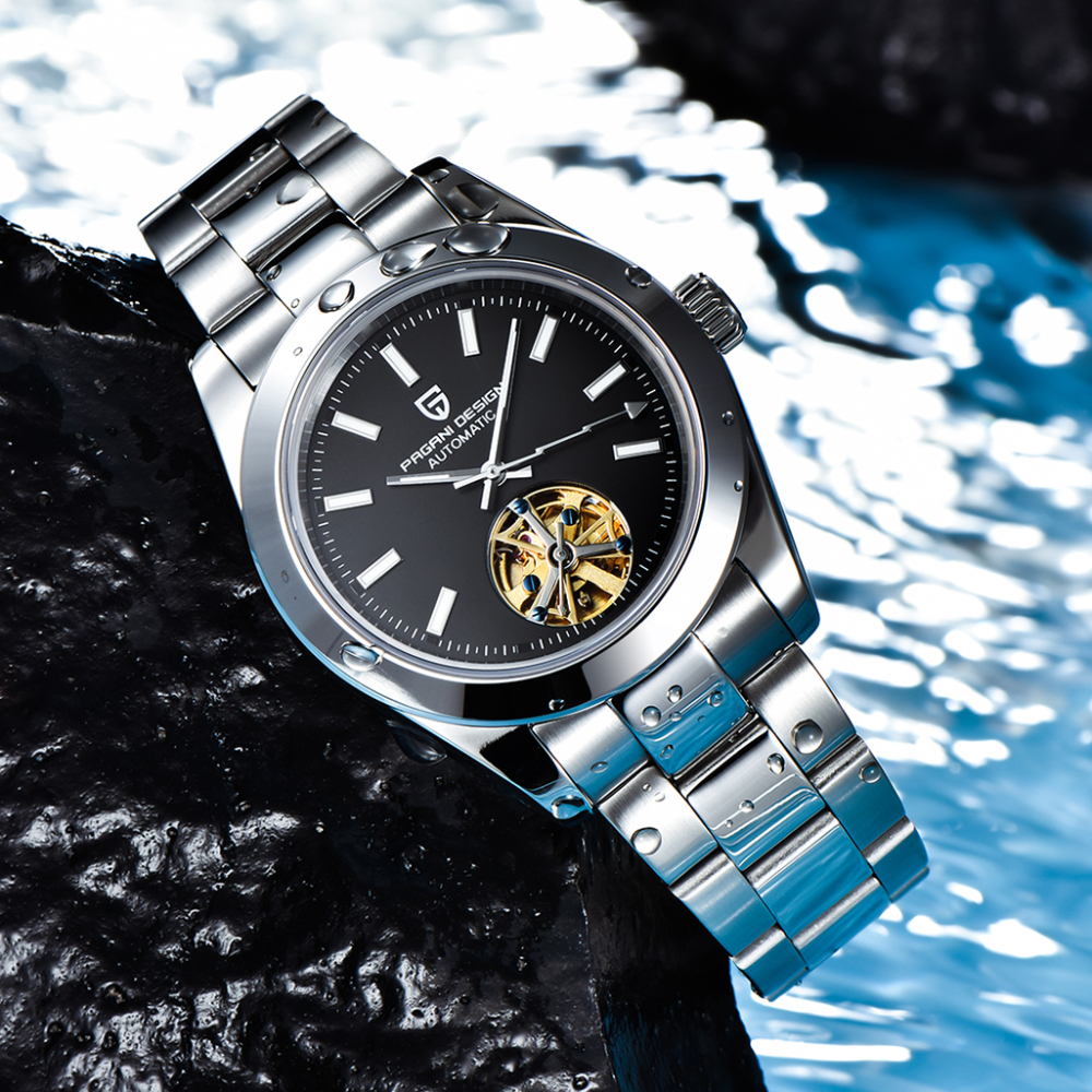 PAGANI DESIGN Black Men's Automatic Watches Casual Tourbilion Stainless Steel Wrist Watch for Men Sapphire Glass 100M Waterproof