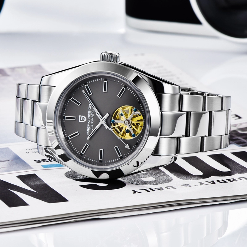 PAGANI DESIGN Black Men's Automatic Watches Casual Tourbilion Stainless Steel Wrist Watch for Men Sapphire Glass 100M Waterproof