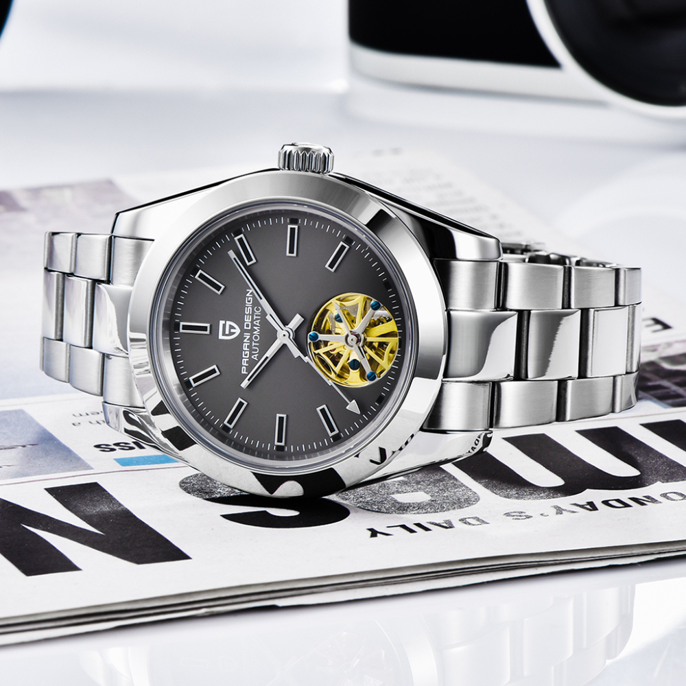 PAGANI DESIGN Black Men's Automatic Watches Casual Tourbilion Stainless Steel Wrist Watch for Men Sapphire Glass 100M Waterproof