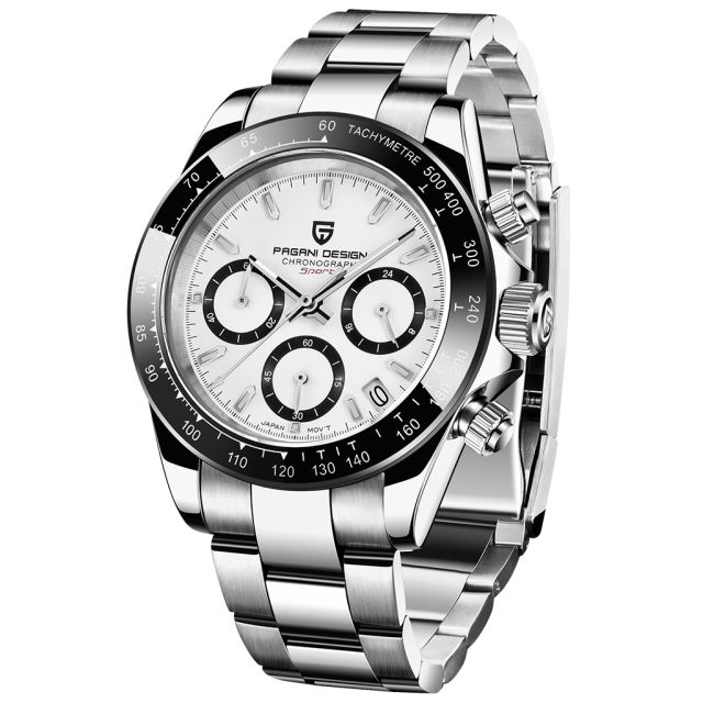 PAGANI DESIGN Men's Quartz Watches Chronograph Sports Wrist Watch with Seiko VK63 Movement Sapphire Glass Waterproof Stainless Steel Strap Ceramic Bezel