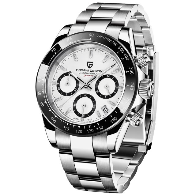 PAGANI DESIGN Blue Men's Quartz Watches Chronograph Sports Wrist Watch with Seiko VK63 Movement Sapphire Ceramic Bezel Waterproof Stainless Steel Strap