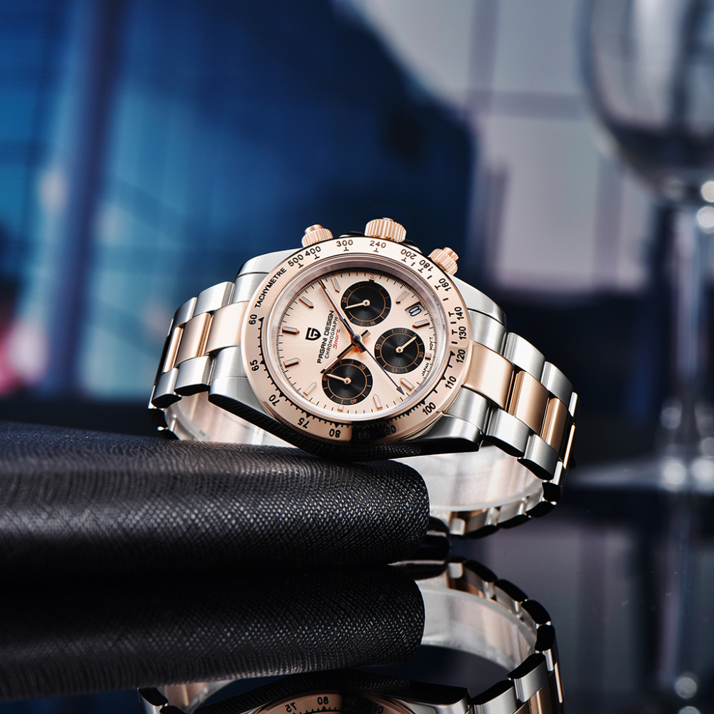 PAGANI DESIGN PD-1644 Men's Quartz Watches Chronograph Sports Wrist Watch with VK63 Movement Sapphire Ceramic Bezel Waterproof Stainless Steel Strap