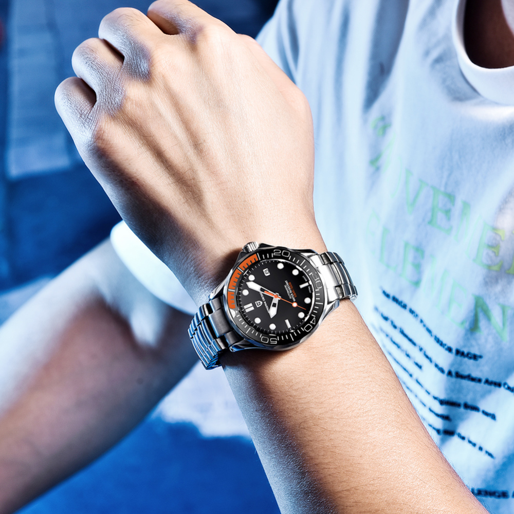 PAGANI DESIGN Men's Watches full Automatic Mechanical Wrist Watch with Stainless Steel Mesh Watchband 100M Water Resistant