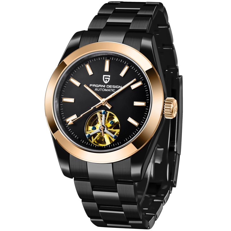 PAGANI DESIGN Black Men's Automatic Watches Casual Tourbilion Stainless Steel Wrist Watch for Men Sapphire Glass 100M Waterproof