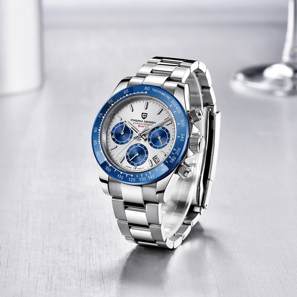 PAGANI DESIGN PD-1644 Rose Gold Men's Quartz Watches Chronograph Sports Wrist Watch with VK63 Movement Sapphire Glass Waterproof Stainless Steel Strap
