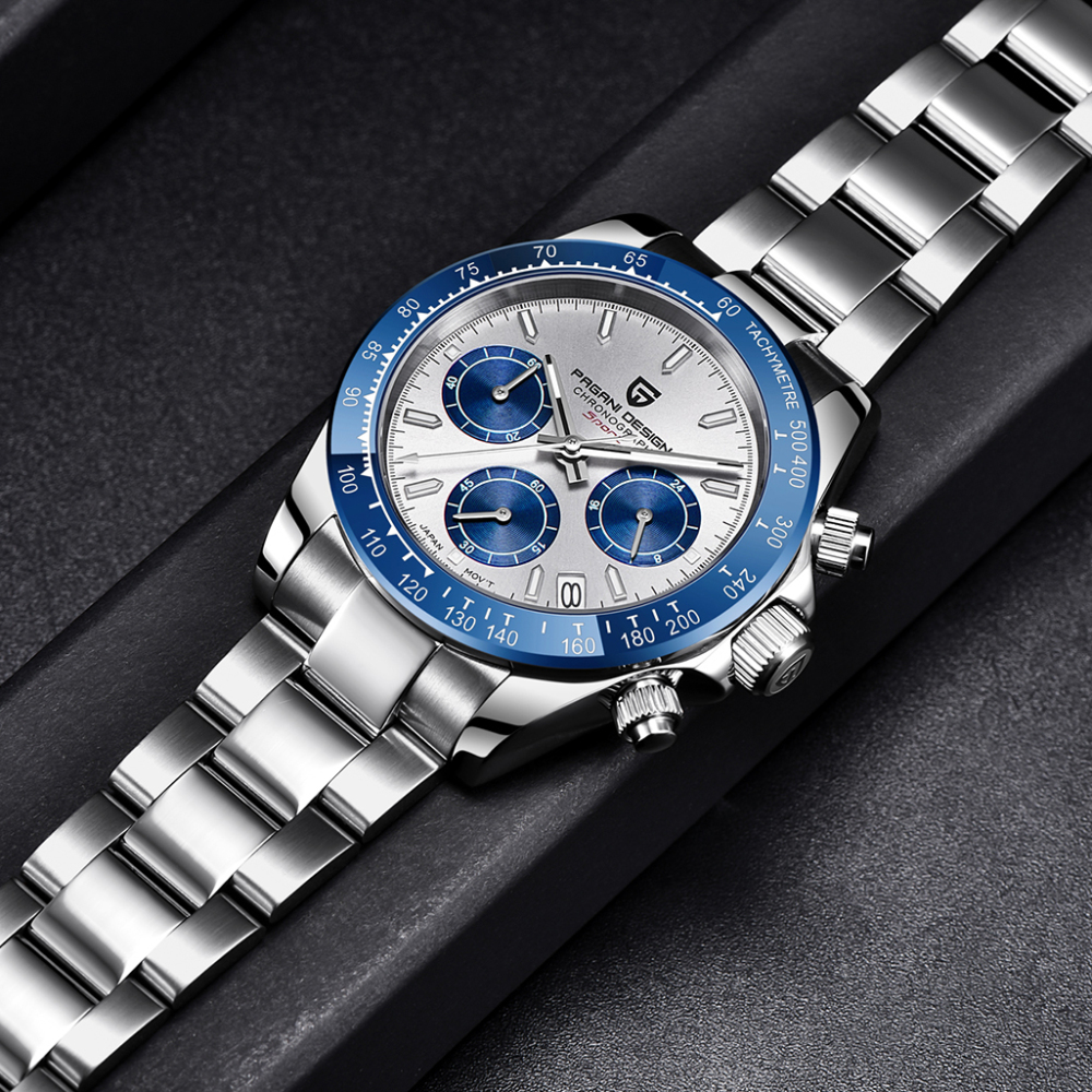 PAGANI DESIGN PD-1644 Rose Gold Men's Quartz Watches Chronograph Sports Wrist Watch with VK63 Movement Sapphire Glass Waterproof Stainless Steel Strap Ceram
