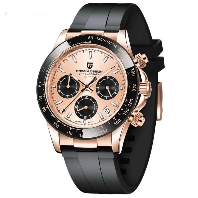 PAGANI DESIGN PD-1664 Quartz Watches for Men Sports Chronograph Stainless Steel Men's Wrist Watch with VK63 Movement Silicone Watchband