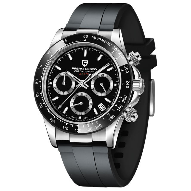 PAGANI DESIGN Men's Quartz Watches Chronograph Sports Men's Wrist Watch with Seiko VK63 Movement Silicone Watchband 1664