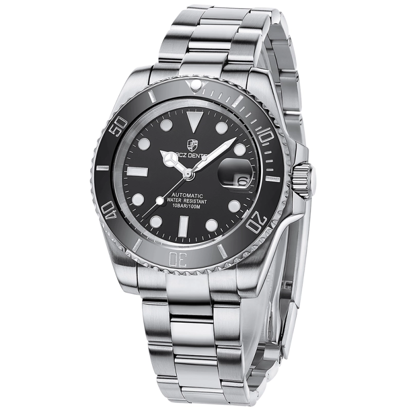 LACZ DENTON Men's Automatic Watch Full Stainless Steel 100M Waterproof 40mm Sub Homage Wrist Watches for Man Sapphire Dial Glass