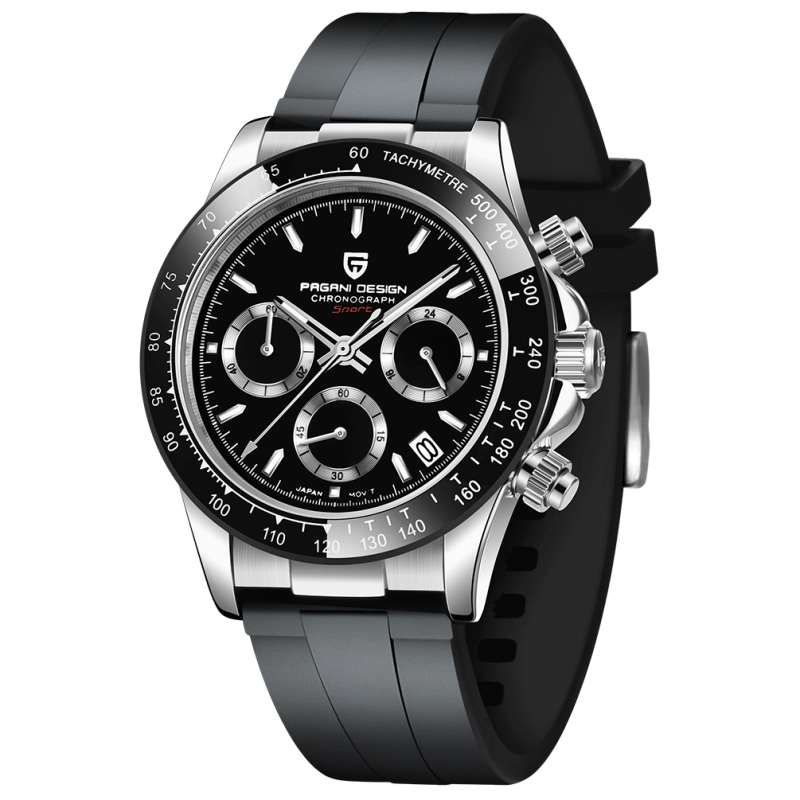 PAGANI DESIGN PD-1664 Quartz Watches for Men Sports Chronograph Stainless Steel Men's Wrist Watch with VK63 Movement Silicone Watchband
