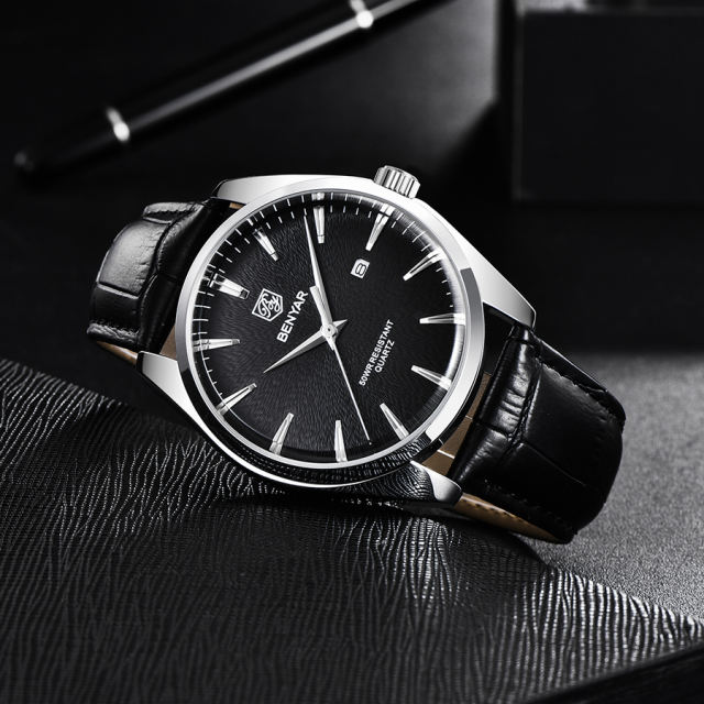 BENYAR Casual Men's Quartz Watches Miyota Movement Genuine Leather Watchband Sports Waterproof Wrist Watch for Men Auto Date Buckle
