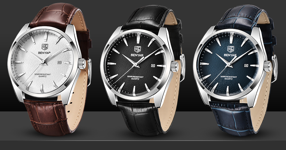 BENYAR Casual Men's Quartz Watches Miyota Movement Genuine Leather Watchband Sports Waterproof Wrist Watch for Men Auto Date Buckle