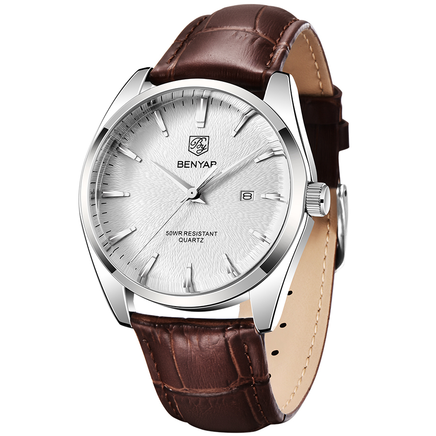 BENYAR Casual Men's Quartz Watches Miyota Movement Genuine Leather Watchband Sports Waterproof Wrist Watch for Men Auto Date Buckle BY5163M