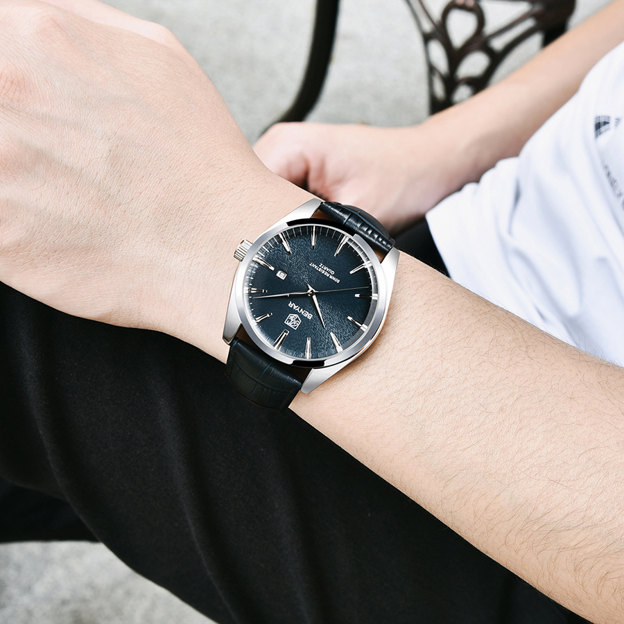 BENYAR Casual Men's Quartz Watches Miyota Movement Genuine Leather Watchband Sports Waterproof Wrist Watch for Men Auto Date Buckle BY5163M