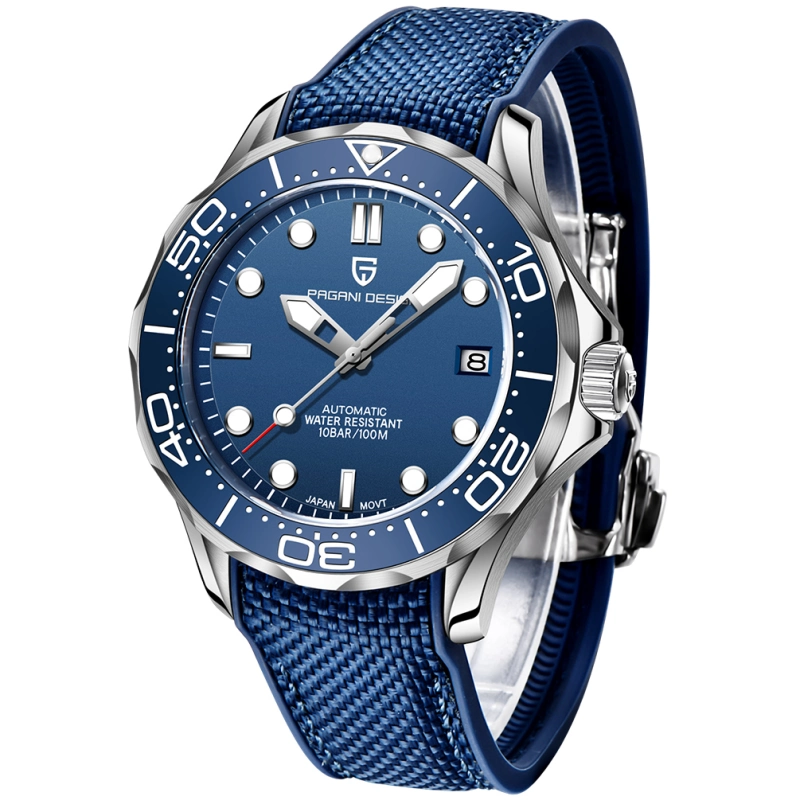 PAGANI DESIGN Men's Automatic Watches with Rubber Strap 007 Seamaster Homage Seiko NH35A Movement Waterproof Wrist Watch for Men