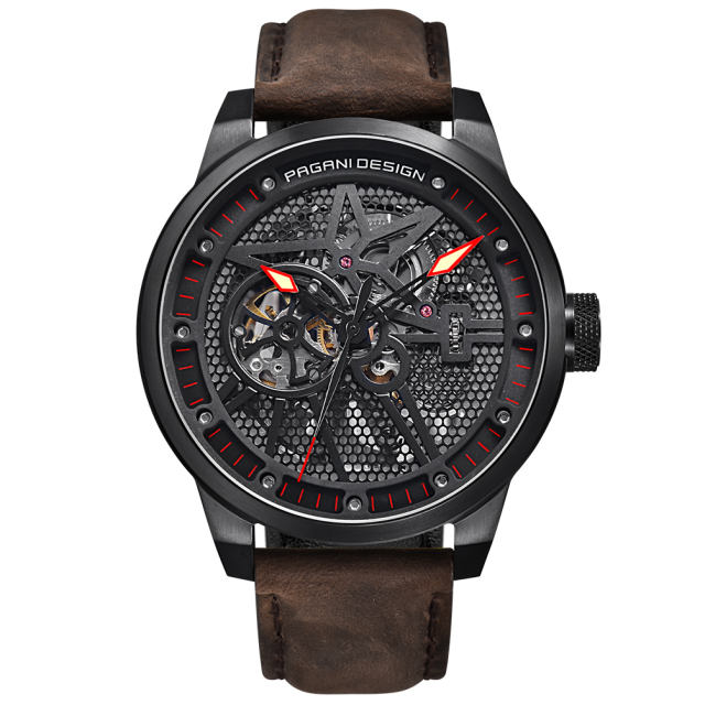 PAGANI DESIGN Skeleton Automatic Watches for Men Stainless Steel Waterproof Men's Wrist Watch Genuine Leather Watchband