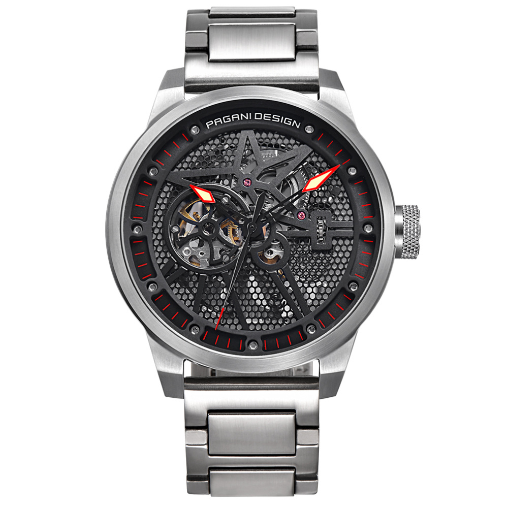 PAGANI DESIGN Skeleton Automatic Watches for Men Stainless Steel Waterproof Men's Wrist Watch Genuine Leather Watchband
