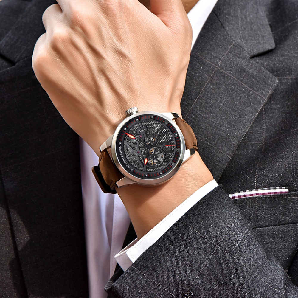 PAGANI DESIGN Skeleton Automatic Watches for Men Stainless Steel Waterproof Men's Wrist Watch Genuine Leather Watchband