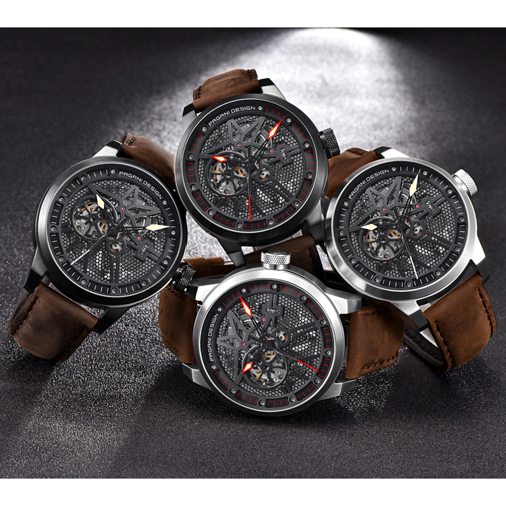 PAGANI DESIGN Skeleton Automatic Watches for Men Stainless Steel Waterproof Men's Wrist Watch Genuine Leather Watchband