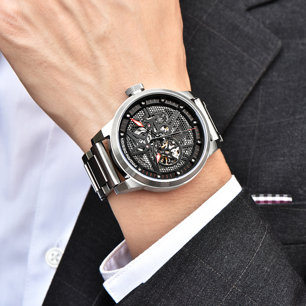 PAGANI DESIGN Skeleton Automatic Watches for Men Stainless Steel Waterproof Men's Wrist Watch Genuine Leather Watchband