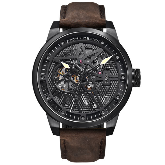 PAGANI DESIGN Skeleton Automatic Watches for Men Stainless Steel Waterproof Men's Wrist Watch Genuine Leather Watchband