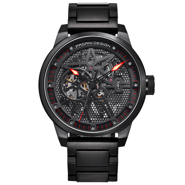 PAGANI DESIGN Skeleton Automatic Watches for Men Stainless Steel Waterproof Men's Wrist Watch Genuine Leather Watchband