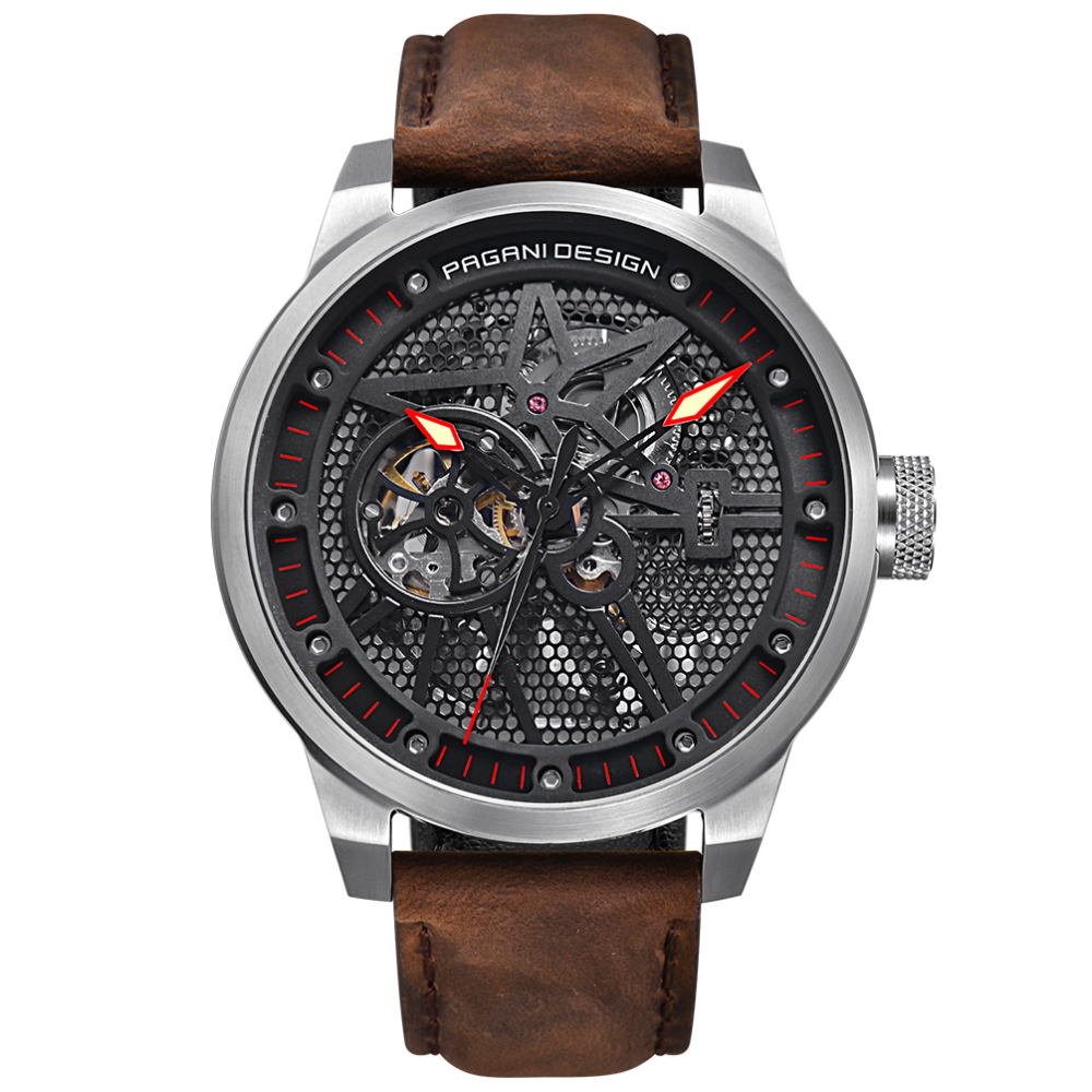 PAGANI DESIGN Skeleton Automatic Watches for Men Stainless Steel Waterproof Men's Wrist Watch Genuine Leather Watchband