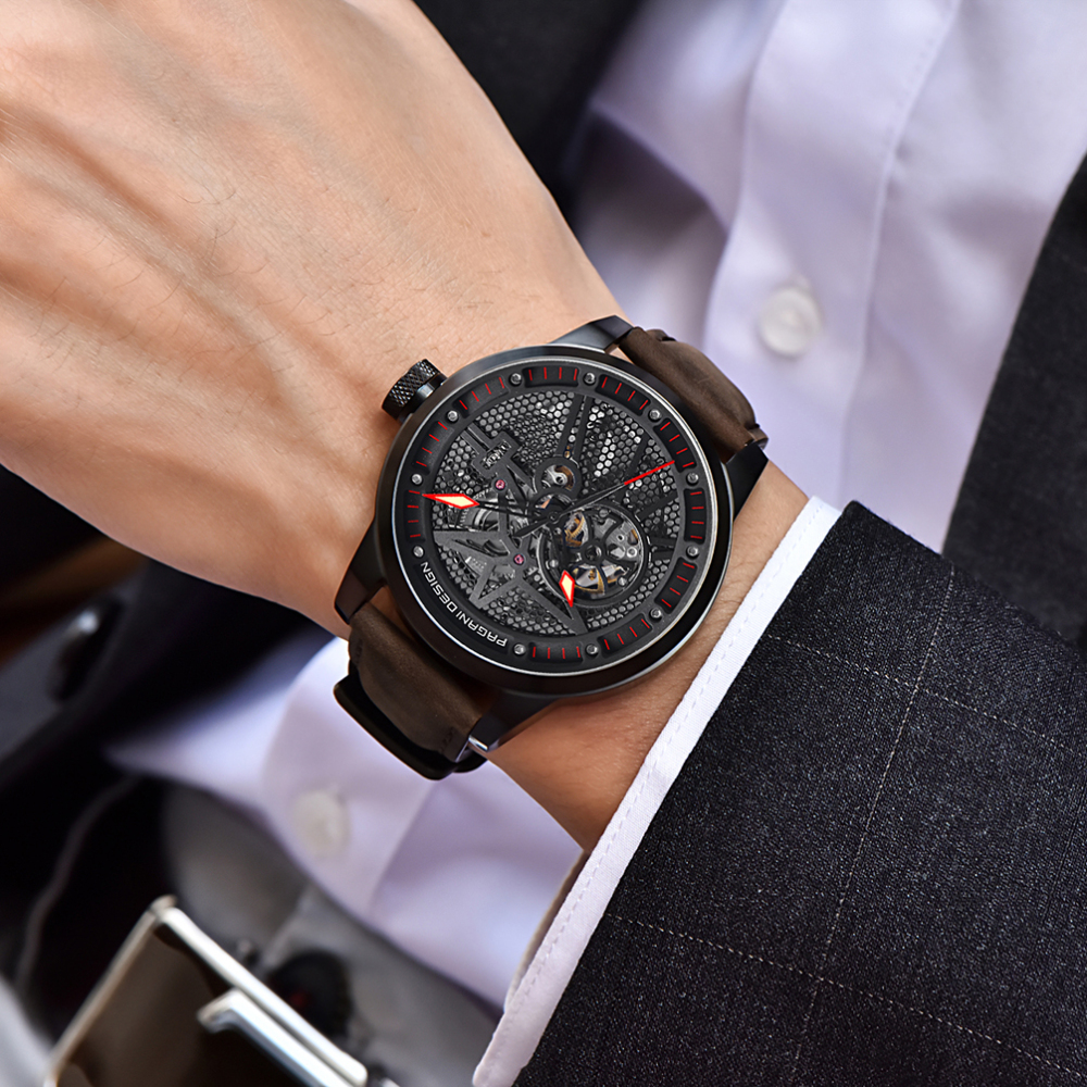 PAGANI DESIGN Skeleton Automatic Watches for Men Stainless Steel Waterproof Men's Wrist Watch Genuine Leather Watchband
