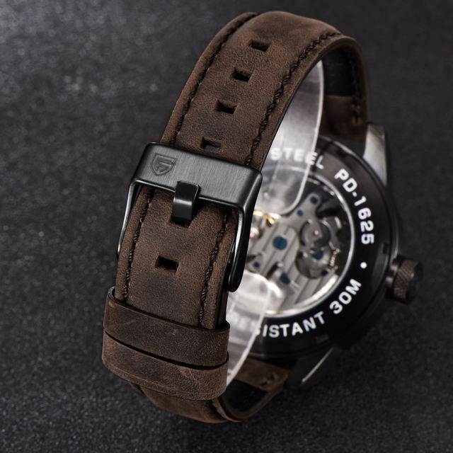 PAGANI DESIGN Skeleton Automatic Watches for Men Stainless Steel Waterproof Men's Wrist Watch Genuine Leather Watchband