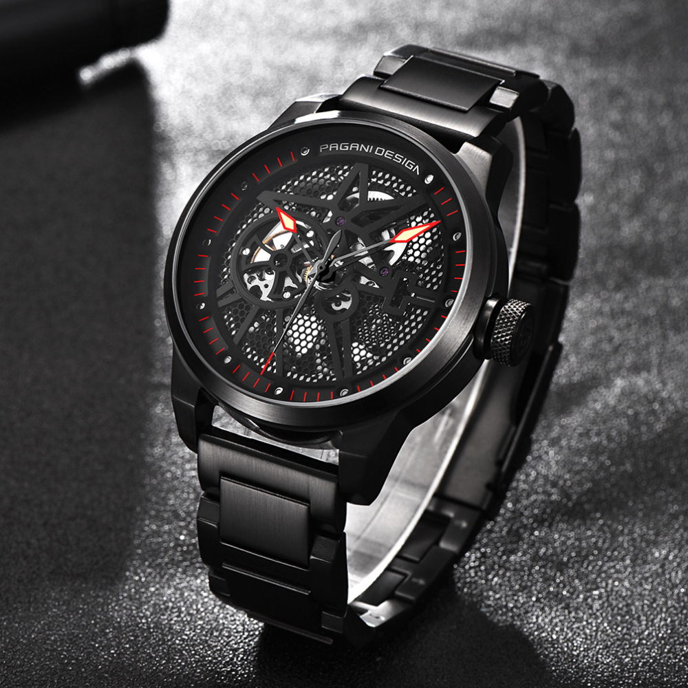 PAGANI DESIGN Skeleton Automatic Watches for Men Stainless Steel Waterproof Men's Wrist Watch Genuine Leather Watchband