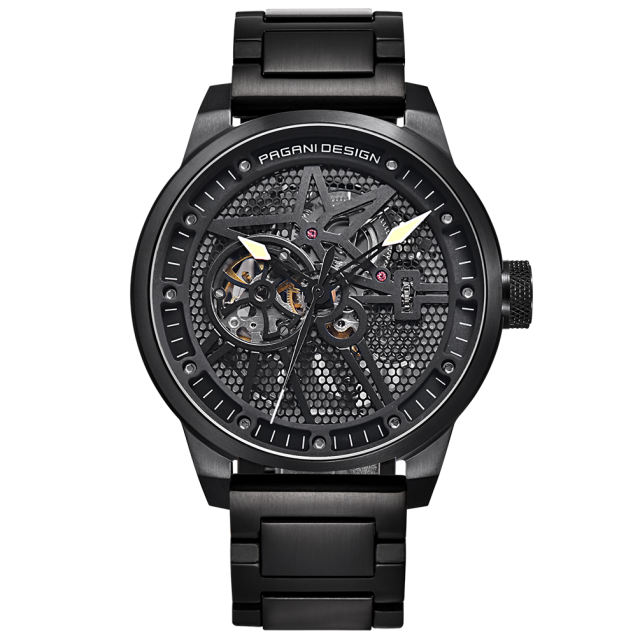 PAGANI DESIGN Skeleton Automatic Watches for Men Stainless Steel Waterproof Men's Wrist Watch Genuine Leather Watchband