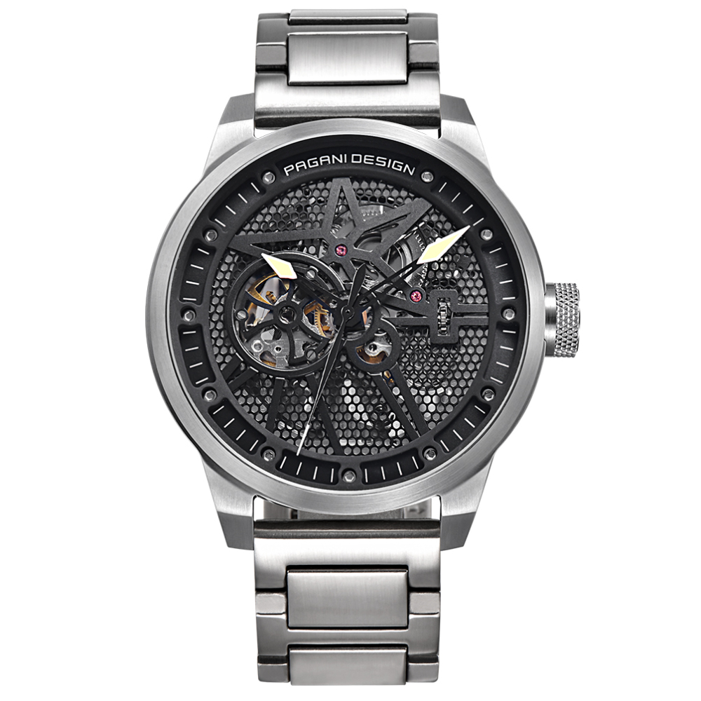PAGANI DESIGN Skeleton Automatic Watches for Men Stainless Steel Waterproof Men's Wrist Watch Genuine Leather Watchband