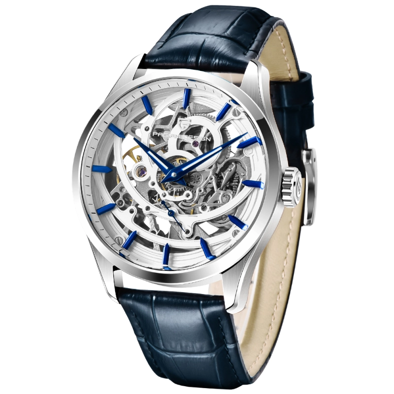 PAGANI DESIGN Skeleton Men's Automatic Watches Genuine Leather Strap 100M Waterproof Luxury Wrist Watch for Man Business Clock with Classic Buckle