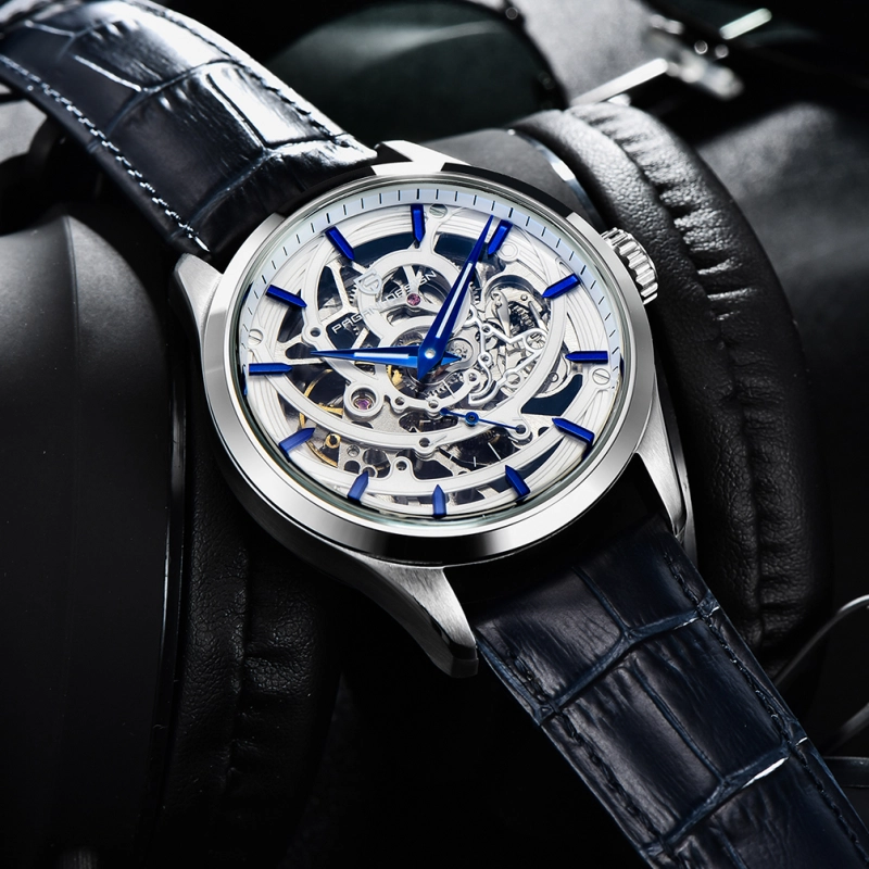 PAGANI DESIGN Skeleton Men's Automatic Watches Genuine Leather Strap 100M Waterproof Luxury Wrist Watch for Man Business Clock with Classic Buckle