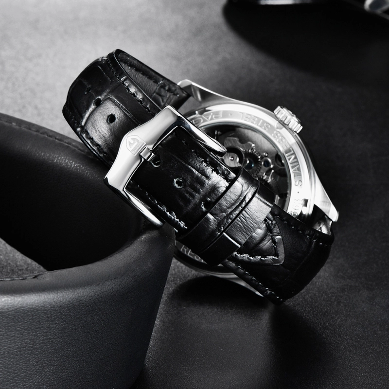 PAGANI DESIGN Skeleton Men's Automatic Watches Genuine Leather Strap 100M Waterproof Luxury Wrist Watch for Man Business Clock with Classic Buckle