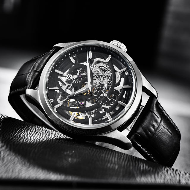 PAGANI DESIGN Skeleton Men's Automatic Watches Genuine Leather Strap 100M Waterproof Luxury Wrist Watch for Man Business Clock with Classic Buckle