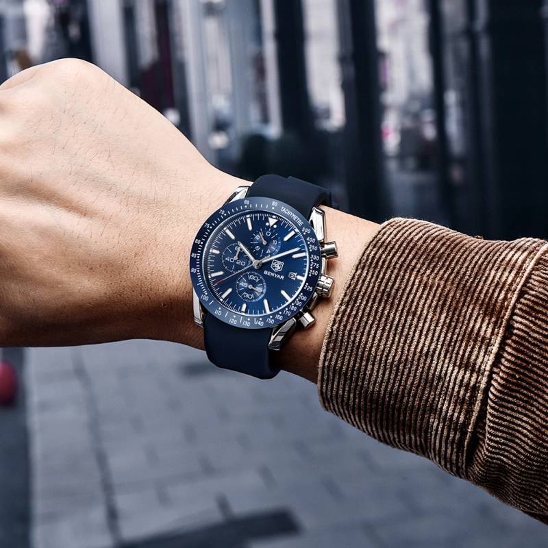 BENYAR Luxury Quartz Men's Watches Waterproof Sports Chronograph Wrist Watch with Silicone Watchband & Stainless Steel Strap Wristwatch for Men
