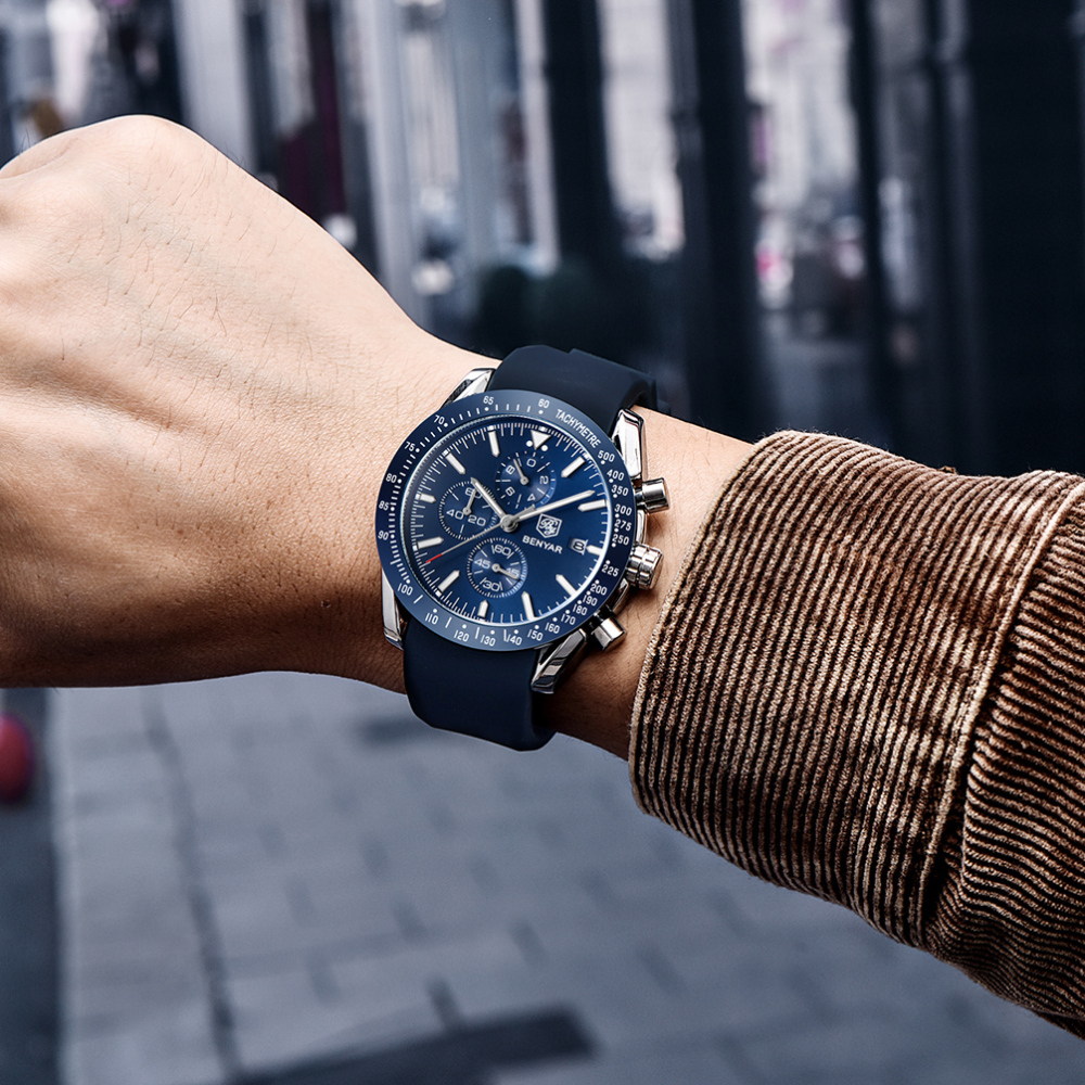 BENYAR Luxury Quartz Men's Watches Waterproof Sports Chronograph Wrist Watch with Silicone Watchband & Stainless Steel Strap Wristwatch for Men